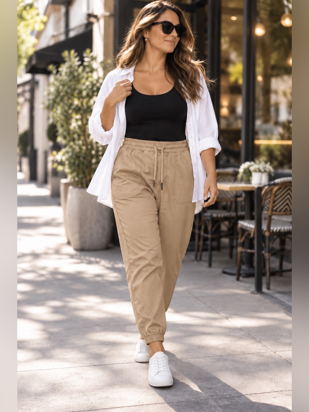 C&C California Khaki Cotton Blend Utility Jogger Pants Large
